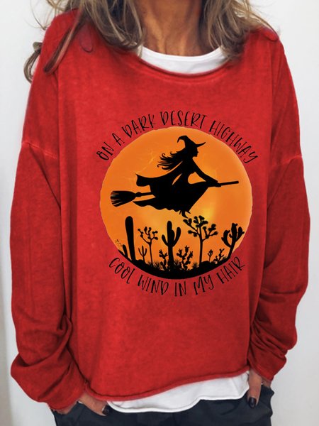 

On A Dark Desert Highway Cool Wind In My Hair Casual Long Sleeve Sweatshirt, Red, Hoodies&Sweatshirts