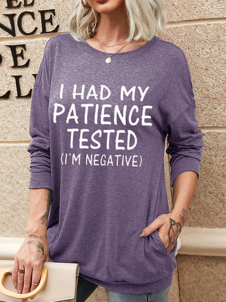 

I Had My Patience Tested Shift Casual Cotton-Blend Sweatshirt, Purple, Long sleeves