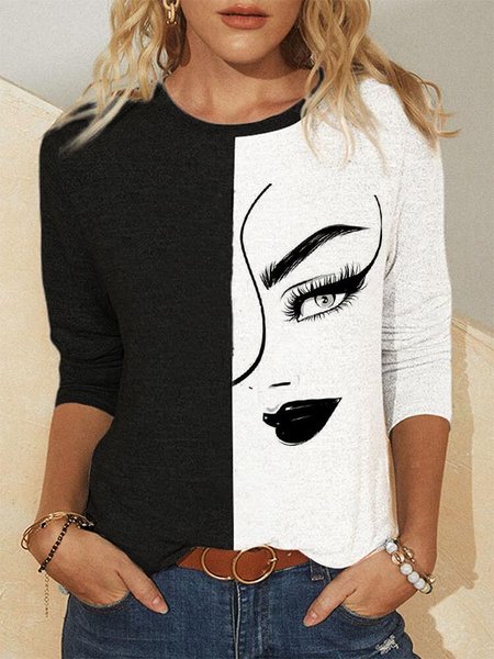

Stampato Maniche Lunghe Girocollo Casuale Camicie & Top, Come immagine, Blouses & Shirts