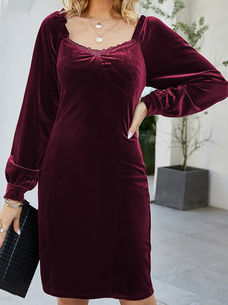 

Square Neck Solid Elegant Casual Dresses, Datered, Casual Dresses