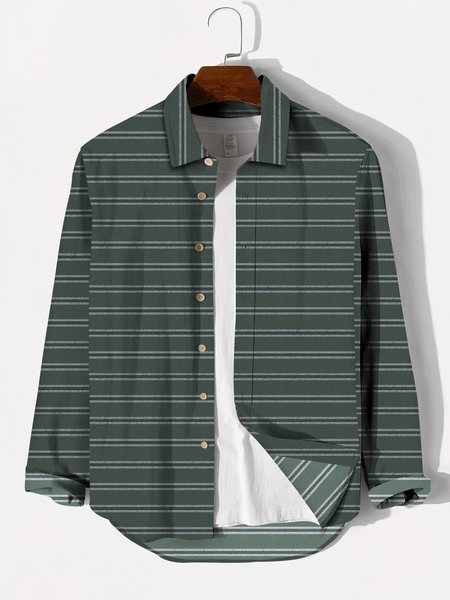 

Stripes Shirt Collar Shirts & Tops, As picture, Men's Floral shirt
