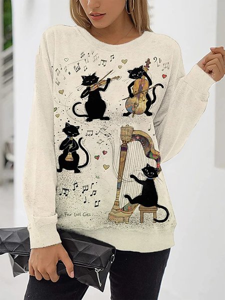 

Cartoon Long Sleeve Casual Shift Sweatshirt, Apricot, Sweatshirts & Hoodies