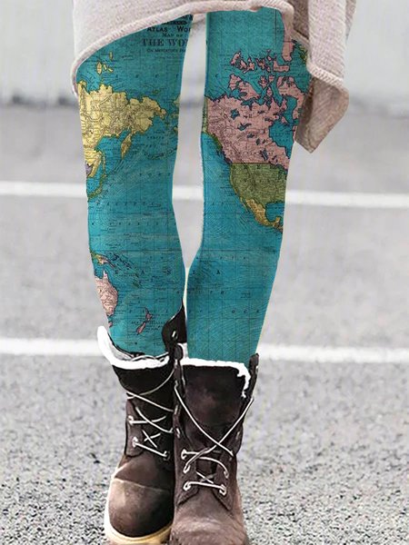 

Map Cotton-Blend Casual Pants, Blue, Leggings