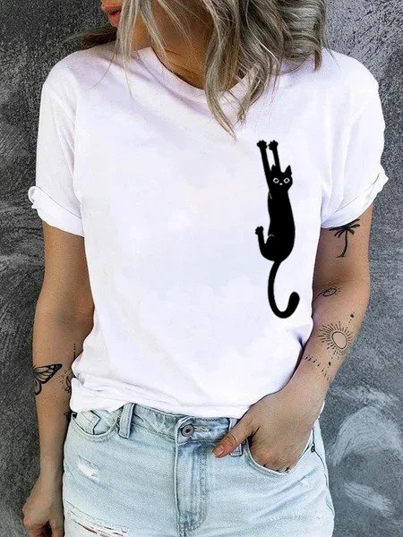 

Funny Cat Print Ladies T-shirt, White, T-shirts
