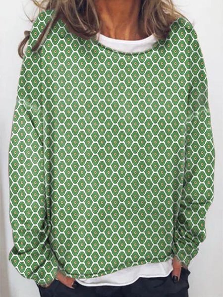 Stampato Girocollo Casuale Maniche Lunghe Top, Verde, Blouses & Shirts