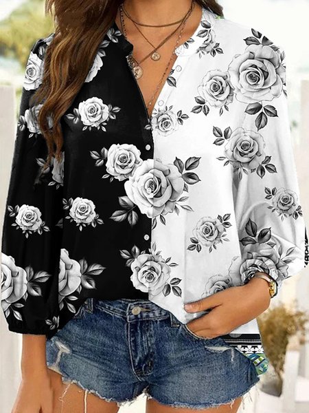 

Printed Shift Casual Blouse, Black-white, Shirts & Blouses