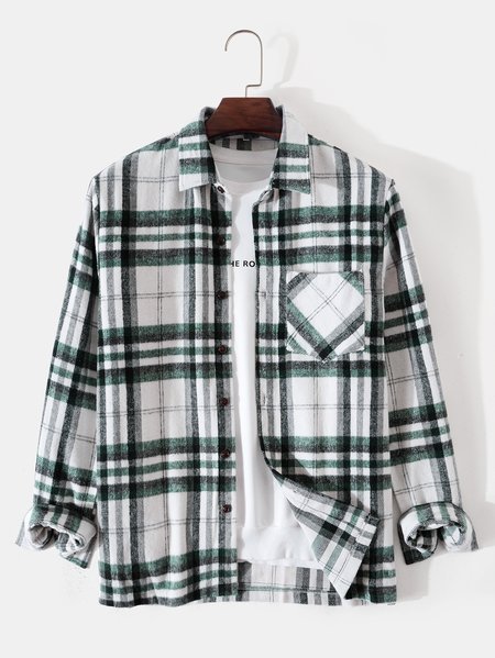 

Plaid Shirt Collar Shirts & Tops, White, Men's shirts