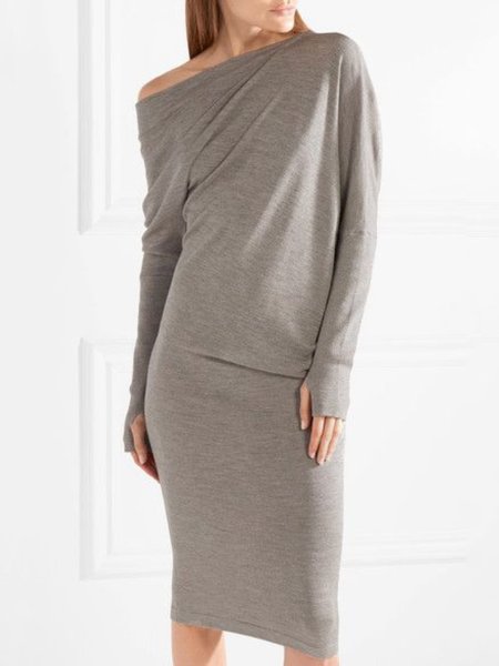 

Casual Long Sleeve Plus Size Dress, As picture, Maxi Dresses