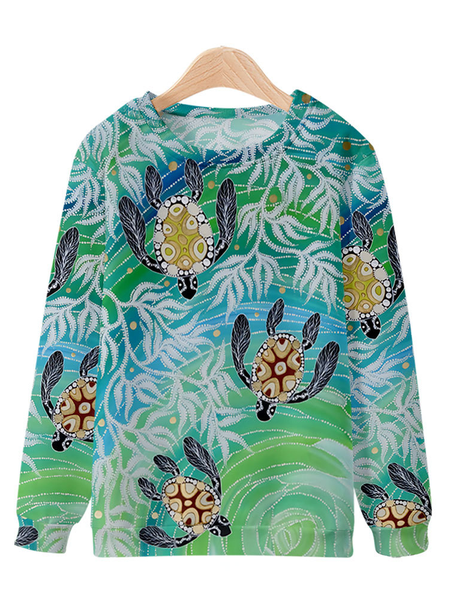 Casual loose men's turtle print crewneck sweater, Color, Hoodies&Sweatshirts