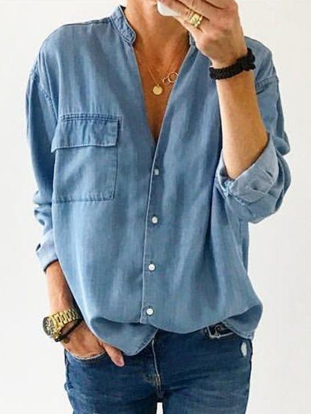 

Cotton-Blend Casual Blouse, Blue, Shirts & Blouses