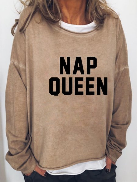

Nap Queen Printed Casual Round Neck Long-sleeved Sweatshirts, Light brown, Hoodies&Sweatshirts