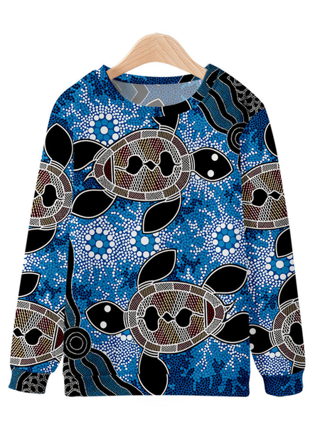 

Casual loose men's turtle element printed crew neck sweater, Blue, Hoodies&Sweatshirts
