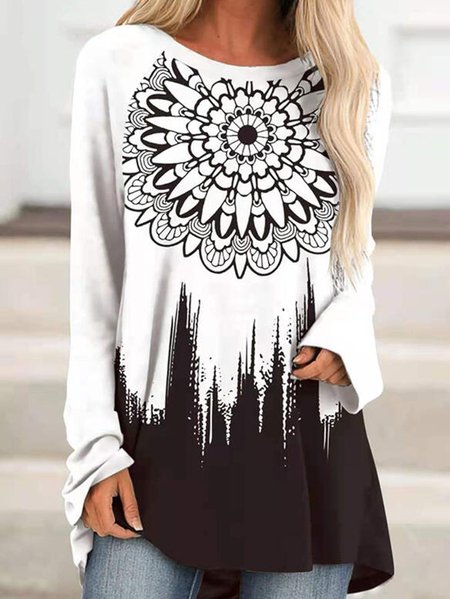 

Cotton-Blend Work Long Sleeve T-shirt, As picture, Tops