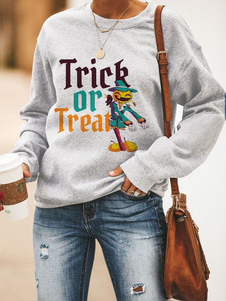 

Trick Or Treat Print Round Neck Long Sleeve Sweater, White, Hoodies&Sweatshirts