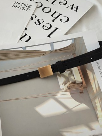 

Vintage Simple Geometric Black Thin Plain Belts, Square, Belts