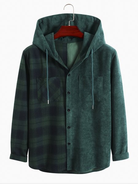 

Plaid Hoodie Shirts & Tops, Green, Men's shirts