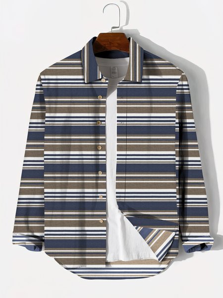 

Cotton Stripes Shirt Collar Shirts & Tops, As picture, Men's Floral shirt