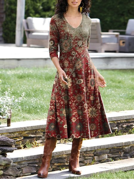

Vintage Long Sleeve Dresses, Brick red, Dresses