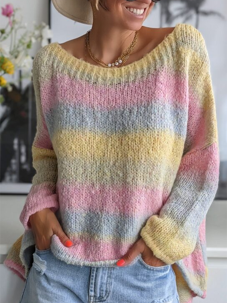 

Long Sleeve Scoop Neckline Vintage Shift Sweater, Multicolor, Sweaters