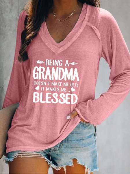 

Being A Grandma Doesn t Make Me Old Long Sleeve Cotton-Blend Shift V Neck Sweatshirt, Pink, Hoodies&Sweatshirts