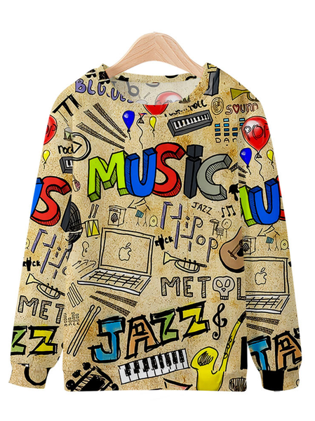 

Casual loose male note crew neck sweater, Khaki, Hoodies&Sweatshirts