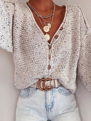 

Long Sleeve Vintage V Neck Acrylic Sweater, Apricot, Sweaters & Cardigans