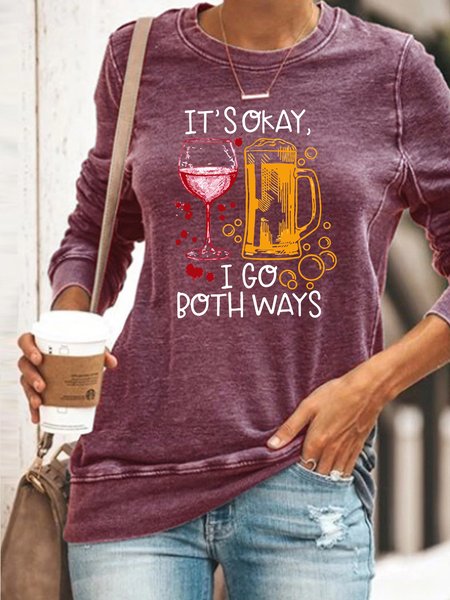 

It's Okay I Go Both Ways Women's Casual Shift Long Sleeve Cotton-Blend Sweatshirt, Purple, Hoodies&Sweatshirts
