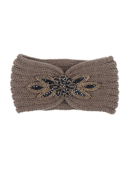 Knitted Headband With Rhinestones, Khaki, Hats & Headwear