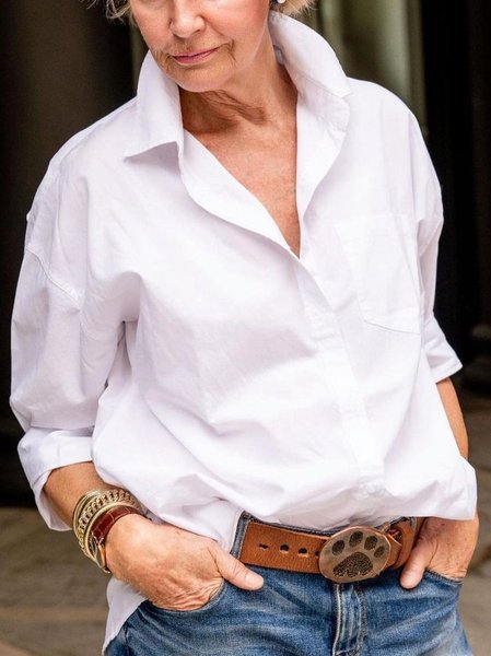 Long Sleeve Shift Elegant Blouse, White, Blouses & Shirts
