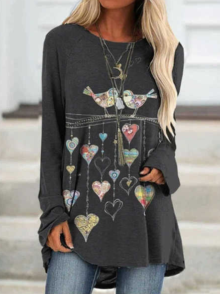

Cotton-Blend Long Sleeve Animal Casual Shirts & Tops, Black, Long sleeve tops
