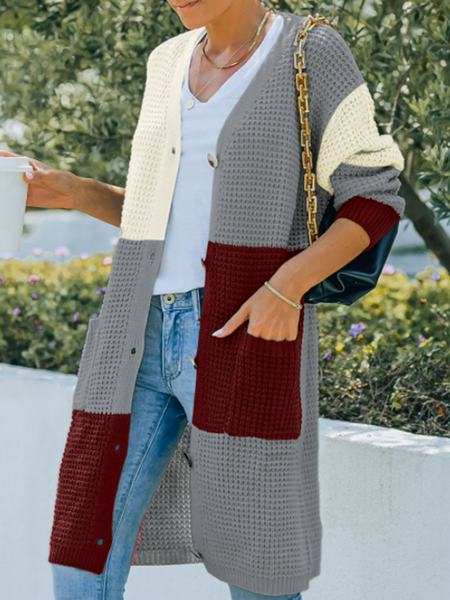 

Cardigan sweater women's medium length sweater coat, Wine red, Cardigans