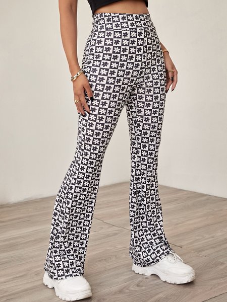 

Vintage Geometric Boot Cut Printed Pants, Black-white, Pants