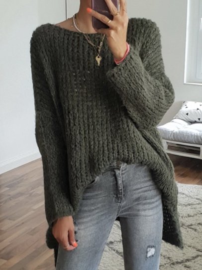 

Long Sleeve Scoop Neckline Casual Sweater, Green, Sweaters