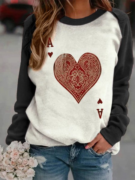 

Nero Giocando a carte Stampato Maniche Lunghe Girocollo Casuale Dritto Camicie & Top, T-Shirts