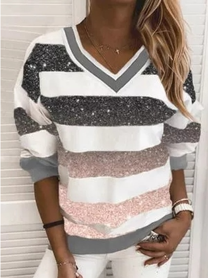 

Long Sleeve Casual Cotton-Blend Geometric Shirts & Tops, Multicolor, Long sleeve tops