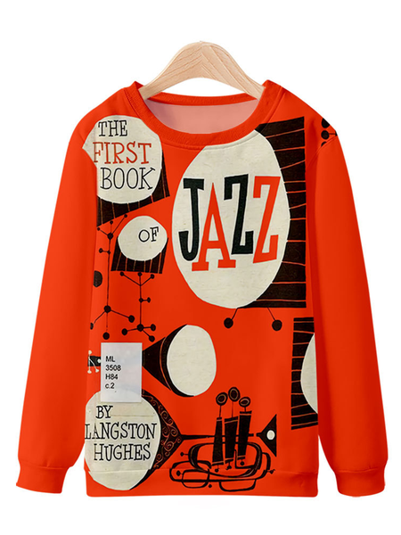 

Casual loose men's music element printed crew neck sweater, Red, Hoodies&Sweatshirts