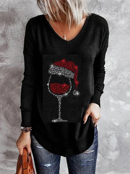 Casuale Scollo a V Camicie & Top, Nero, Blouses & Shirts