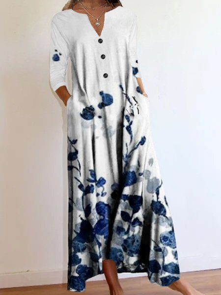 

Long Sleeve Cotton Casual Knitting Dress, Multicolor, Maxi Dresses