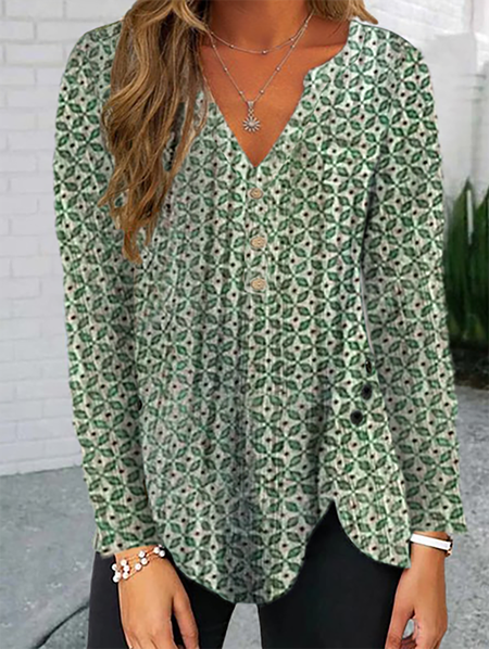 

Scollo a V Maniche Lunghe Top, Verde, Blouses & Shirts