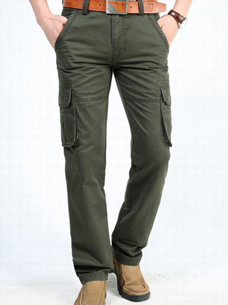 

Loose multi-pocket plus-size straight-barrel trousers, Army green, Pants