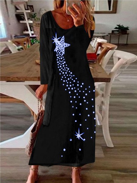 

Long Sleeve Casual Cotton-Blend Dresses, Black, Maxi Dresses