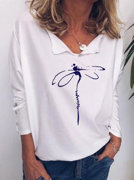 

Crew Neck Casual Long Sleeve T-shirt, White, T-Shirts