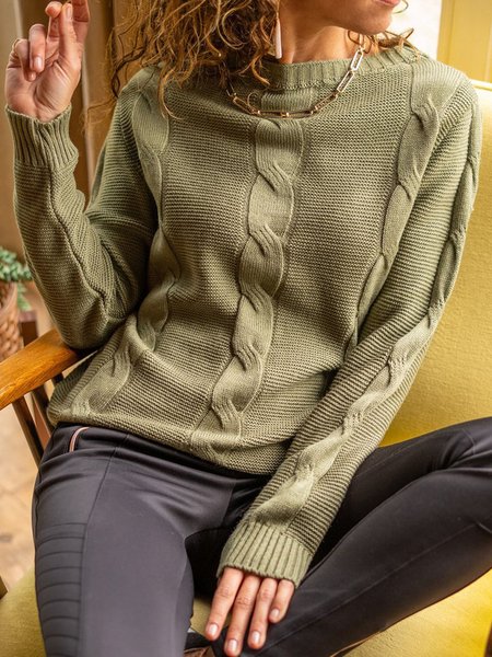 

Plain Long Sleeve Vintage Crew Neck Sweater, Green, Sweaters