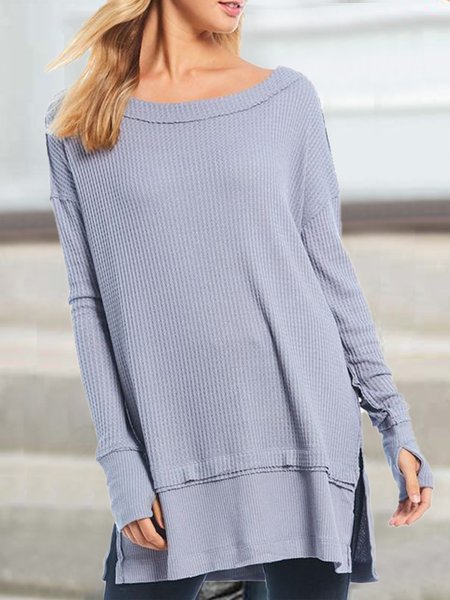 

Tinta unita Maniche Lunghe Top, Grigio, Blouses & Shirts