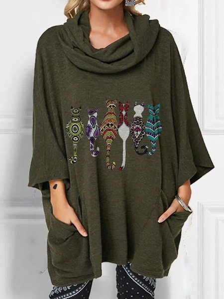 

dolcevita Casuale Animale 3/4 Manica felpa, Verde militare, Hoodies & Sweatshirts
