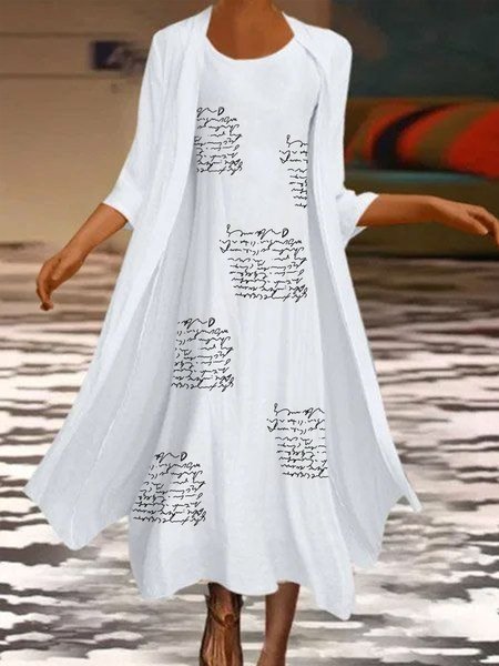 

Casuale 3/4 Manica Lettera Girocollo Suits, Bianco, Casual Dresses