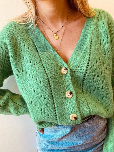 

Misto Cotone Maniche Lunghe Casuale Giubbotto, Verde, Cardigans