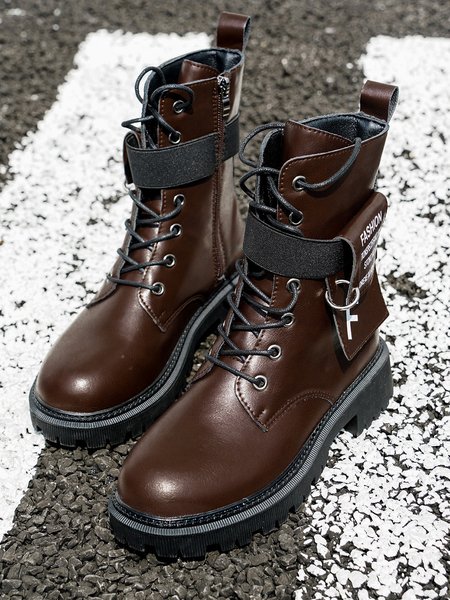 

Retro Letter Lace Zipper Personalized Boots, Coffee, Boots