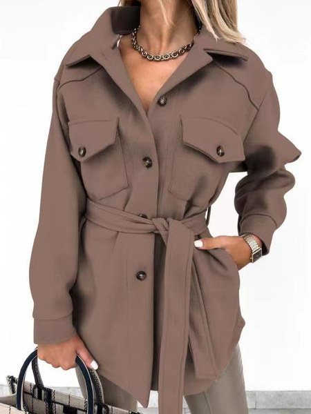 

Vintage Long Sleeve Shirt Collar Outerwear, Deep brown, Outerwear