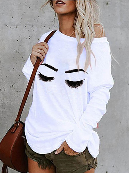 

Maniche Lunghe Casuale Top, Bianco, Blouses & Shirts